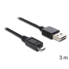 DeLOCK EASY-USB 2.0-A - USB 2.0 micro-B, 3m USB Kabel USB A Micro-USB B 0,48 Gbit/s Schwarz