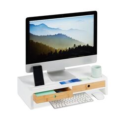 Relaxdays Monitorständer 2 Schubladen Tisch/Bank Weiß