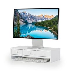 Relaxdays Monitorständer mit 3 Schubladen Tisch/Bank Weiß