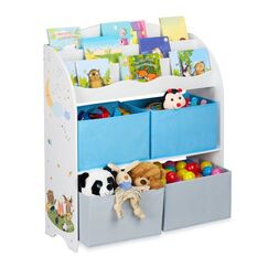 Relaxdays Kinderregal mit 4 Stoffboxen Spielzeug-Aufbewahrungsregale Wand-montiert Natürlich/Natur