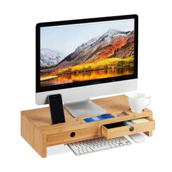 Relaxdays Monitorständer 2 Schubladen Tisch/Bank Natürlich/Natur