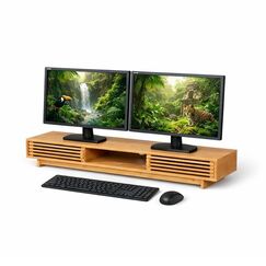 Relaxdays Monitorständer mit 3 Fächern Tisch/Bank Natürlich/Natur