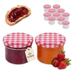Relaxdays Einmachgläser Rot/Weiss Zylinder Glas, Stahl Transparent, Rot, Weiß