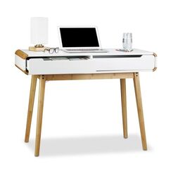 Relaxdays Schreibtisch mit Schubladen Weiß