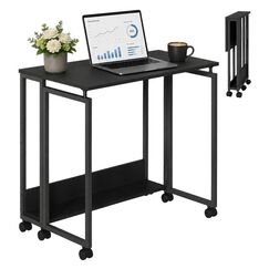 Relaxdays Schreibtisch klappbar mit Rollen Schwarz