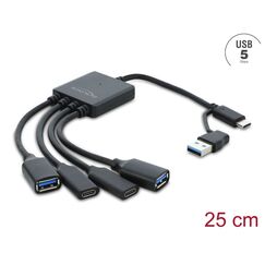 DeLOCK 64375 Schnittstellen-Hub USB 3.2 Gen 1 (3.1 Gen 1) Type-A + Type-C 5000 Mbit/s Schwarz