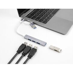 DeLOCK 4 Port Slim USB Hub mit USB Type-C oder USB Typ-A zu 3 x USB 2.0 Typ-A Buchse + 1 x USB 5 Gbps Typ-A Buchse