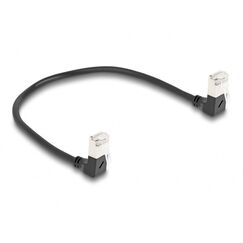 DeLOCK RJ45 Netzwerkkabel Cat.6A S/FTP Slim 90° unten / unten gewinkelt 0,25 m schwarz, Länge: 0,25 m