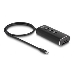 DeLOCK 3 Port USB 10 Gbps Hub inklusive SD und Micro SD Card Reader mit USB Type-C Anschluss 60 cm Kabel und Schalter für jeden Port