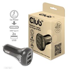 CLUB3D CAC-1921 Ladegerät für Mobilgeräte Laptop Schwarz Zigarettenanzünder Auto