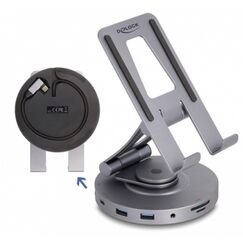 DeLOCK Tablet und Notebook Dockingstation 4K mit integrierter Halterung - HDMI / USB / Hub / SD / Micro SD / PD 3.0 - 360° drehbar