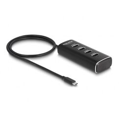 DeLOCK 4 Port USB 10 Gbps Hub mit USB Type-C Anschluss 60 cm Kabel und Schalter für jeden Port