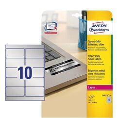 Avery L6012-20 selbstklebendes Etikett Abgerundetes Rechteck Permanent Silber 200 Stück(e)
