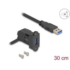 DeLOCK USB 5 Gbps Typ-A Einbaubuchse 45° gewinkelt zu Typ-A Stecker mit 30 cm Kabel schwarz