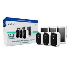 Arlo Essential Outdoor Überwachungskamera & Solarpanel für den Außenbereich, 3er Set