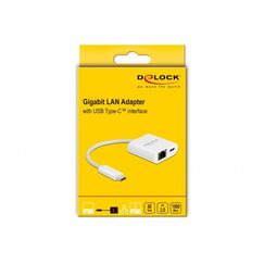 DeLOCK USB Type-C Adapter zu Gigabit LAN 10/100/1000 Mbps mit Power Delivery Anschluss weiß