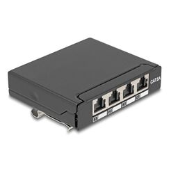 DeLOCK Mini Desktop Patchpanel RJ45 Buchse 4 Port Cat.6A geschirmt schwarz - zur Montage an Tisch, Wand oder Hutschiene