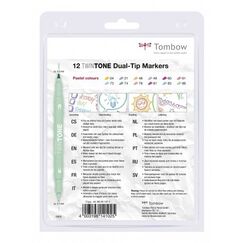 Tombow TwinTone Pastels Marker 12 Stück(e) Feine/ runde Spitze Schwarz, Blau, Braun, Cyan, Grün, Orange, Pink, Rot, Violett, Gelb