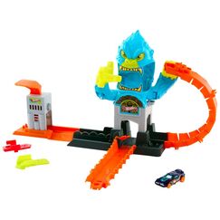 Hot Wheels City -Spielset „Gigantischer Gorilla-Angriff“ und Spielzeugauto, mehrere Spielmöglichkeiten, Track-Schnellstecksystem