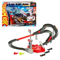 Hot Wheels Racing Formel 1 Rennstrecke-Trackset mit 3 Die-Cast Spielzeugautos im Maßstab 1:64