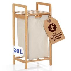 Lumaland 12171 Wäschekorb 30 l Rechteckig Bambus, Baumwolle, Polyester, Holz Bambus, Beige, Farbe: Bambus, Beige