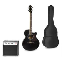MAX Music ShowKit Akustik-E-Gitarre Dreadnought 6 Saiten Schwarz, Farbe: Schwarz