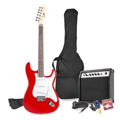 MAX Music GigKit E-Gitarre Stratocaster 6 Saiten Rot, Farbe: Rot