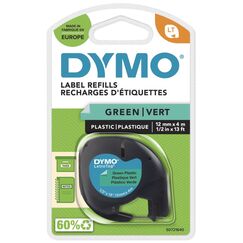 DYMO Original LetraTag Etikettenband | schwarz auf grün | 12 mm x 4 m | selbstklebendes Kunststoffetiketten | für LetraTag-Beschriftungsgerät