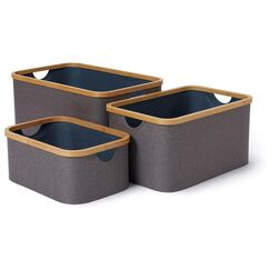 Lumaland 21078 Aufbewahrungsbox Rechteckig Bambus, Polyester Bambus, Blau, Grau, Farbe: Bambus, Blau, Grau