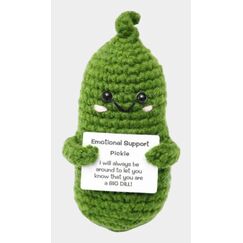 I am Creative Positive Pickle, Gehäkeltes Mini Plüschtier / Glücksbringer, Grün, 12 x 5 cm
