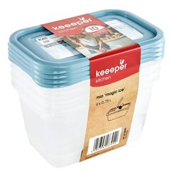 keeeper Mia Rechteckig Container 0,75 l Blau, Transparent 4 Stück(e)