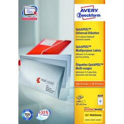 Avery 3659Z selbstklebendes Etikett Rechteck Weiß 1200 Stück(e)