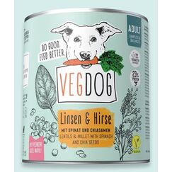 VEGDOG 370095 Hunde-Dosenfutter Linse, Hirse Adult 800 g