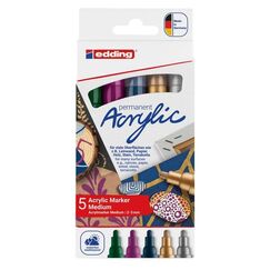 Edding Acrylic 5100 Gold, Metallicblau, Metallic green, Metallic pink, Silber 5 Stück(e)