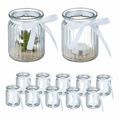 Relaxdays 4052025458454 Kerzenständer Glas, Polyester Transparent, Weiß
