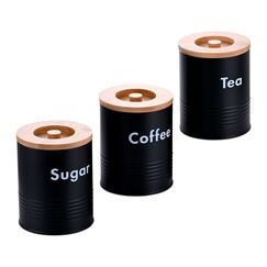 Relaxdays Vorratsdosen-Set Kaffee Tee Zucker Universal-Behälter-Set 1 l Bambus, Silikon, Stahl