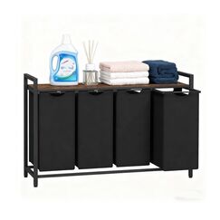 Relaxdays 10052587_8208 Wäschekorb 31 l Rechteckig Eisen, MDF-Platten, Polyester Schwarz, Holz