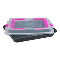 Relaxdays 4052025880002 Backofenrost & Backblech Backofen Rechteckig Karbonstahl, Kunststoff, Farbe: Schwarz, Transparent, Pink