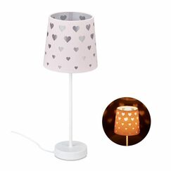 Relaxdays Nachttischlampe Kinder mit Herzen, Farbe: Pink