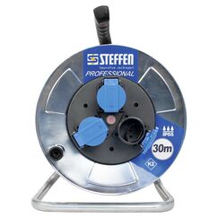 Steffen 50 00074 Verlängerungskabel 30 m 3 AC-Ausgänge Drinnen/Draußen Blau, Edelstahl