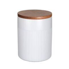 WENKO Refia Universalbehälter 1,1 l Keramik, Farbe: Weiß, Holz