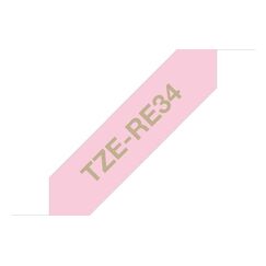 Brother TZE-RE34 Etiketten erstellendes Band Gold auf Rosa