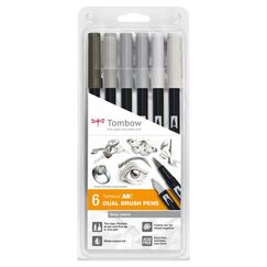 Tombow ABT Dual Brush Pen Set Filzstift Grau 6 Stück(e)
