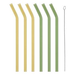 Furber. F-CD1200120 Wiederverwendbarer Trinkhalm Grün, Gelb Glas 6 Stück(e)
