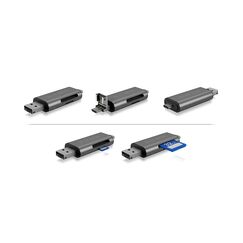 ICY BOX IB-CR200-C, SD/microSD USB 2.0 Card Reader mit Type-C® & -A und Micro-B Anschlüssen, anthrazit