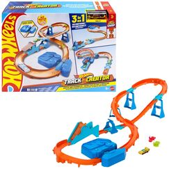 Hot Wheels Track Builder Track Creator Beschleuniger-Sprung-Schnellstrecke-Set mit Spielzeugauto im Maßstab 1:64 und motorisiertem Beschleuniger