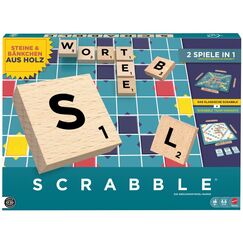 Mattel Games Scrabble Brettspiel, Familienwortspiel mit Buchstabensteinen und Buchstabenbänkchen, zwei Spielmöglichkeiten, deutsche Ausgabe
