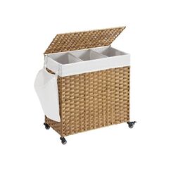Songmics UKLCB363N01 Wäschekorb 140 l Rechteckig Baumwolle, Metall, Kunststoff Holz