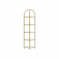 Vasagle LGT810A01 Regal Eckregal Freistehend Stahl, Gehärtetes Glas Gold
