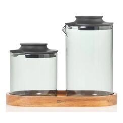 AdHoc Milch- und Zucker Set Impact Zuckerdose Grau Glas, Silikon, Holz